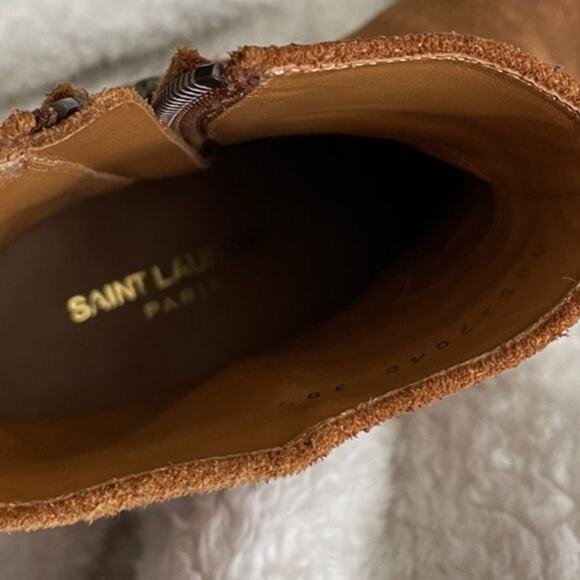 Authentic Saint Laurent Brown Suede Leather Harness Pointed Ankle Boots - Picture 3 of 7